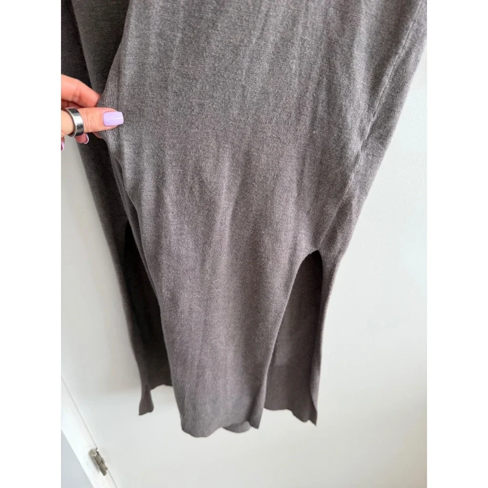 Zara Long Knit Duster Cardigan Taupe Gray Open Front Lightweight Size S